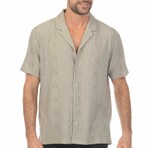 Men's Diamond Textured Button Down Knit Shirt // Taupe (M)