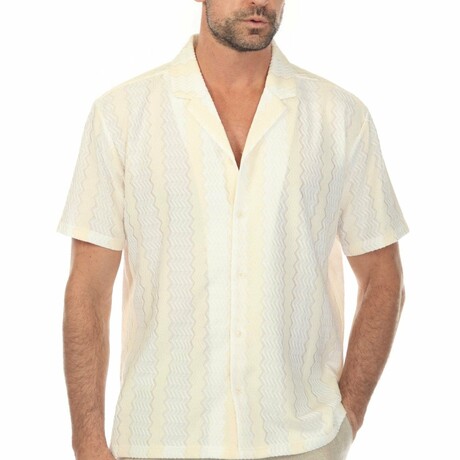 Men's Riviera Textured Button Down Knit Shirt // White/Cream (S)