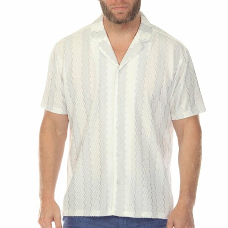 Men's Riviera Textured Button Down Knit Shirt // White/Blue (S)