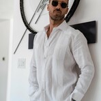 Men's 100% Linen Two-Pocket Design Guayabera Shirt // Long Sleeve (L)