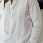 Men's 100% Linen Two-Pocket Design Guayabera Shirt // Long Sleeve (L)