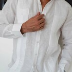 Men's 100% Linen Two-Pocket Design Guayabera Shirt // Long Sleeve (L)