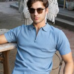 Men's Stylish Premium Knit Textured Polo Shirt with Stripe Accents // Slate-Blue (S)