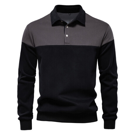 Block Long Sleeved Polo Shirt // Dark Grey (XS)