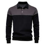 Block Long Sleeved Polo Shirt // Dark Grey (XS)