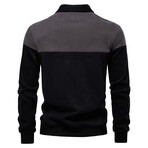 Block Long Sleeved Polo Shirt // Dark Grey (XS)