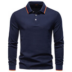 Long-Sleeve Tipped Polo Sweater // Navy Blue (XS)