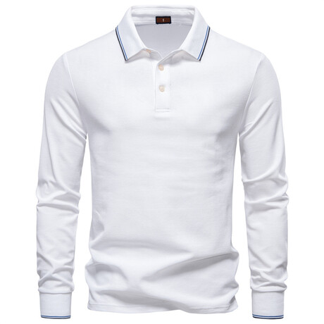 Long-Sleeve Tipped Polo Sweater // White (XS)