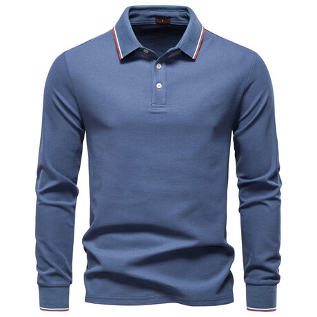 Long-Sleeve Tipped Polo Sweater // Blue (XS)