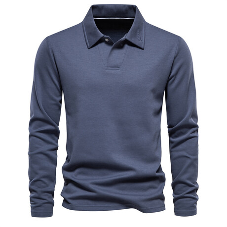 Solid Long Sleeve Polo Shirt // Gray blue (XS)