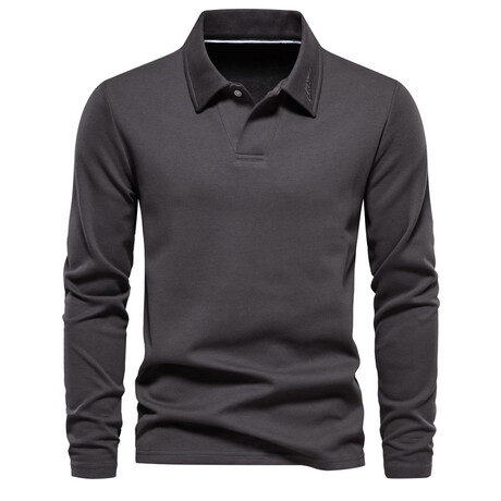 Solid Long Sleeve Polo Shirt // Dark grey (XS)