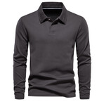 Solid Long Sleeve Polo Shirt // Dark grey (L)