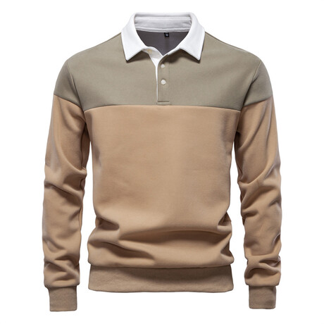 Block Long Sleeved Polo Shirt // Pale Green (XS)