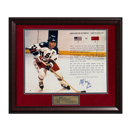 Mike Eruzione // 1980 Olympic USA Hockey // Signed Photo w/ Inscr. + Framed