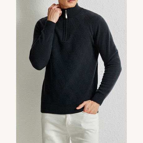 Quarter Zip Knit Sweater // Dark Grey (XS)