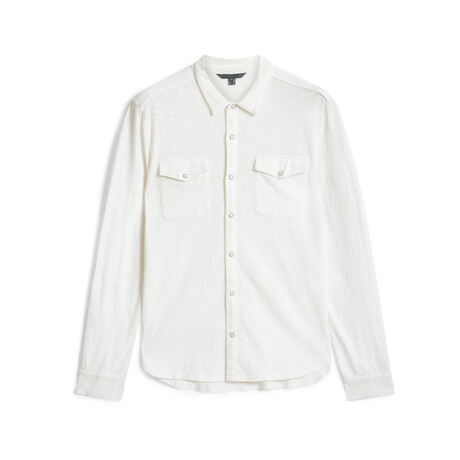 Arvon // Long Sleeve Knit Western Knit Shirt // White (M)