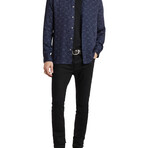 Ross // Long Sleeve Sport Shirt with Floral Print // Twilight Blue (XS)