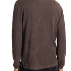 Adam // Long Sleeve Polo in Freeform Knit // Dark Brown (XS)