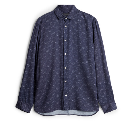 Ross // Long Sleeve Sport Shirt with Floral Print // Twilight Blue (XS)