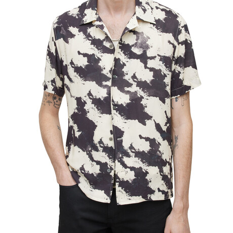 Danny // Short Sleeve Camp Collar Shirt // Black / White (S)
