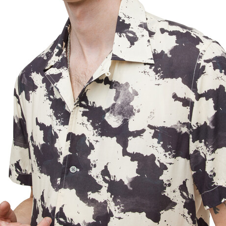 Danny // Short Sleeve Camp Collar Shirt // Black / White (S)