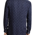 Ross // Long Sleeve Sport Shirt with Floral Print // Twilight Blue (XS)