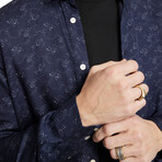 Ross // Long Sleeve Sport Shirt with Floral Print // Twilight Blue (XS)