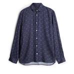 Ross // Long Sleeve Sport Shirt with Floral Print // Twilight Blue (XS)