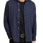 Ross // Long Sleeve Sport Shirt with Floral Print // Twilight Blue (XS)
