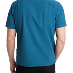 Maurice // Popover Shirt in Printed Fabric // Petrol Blue (XS)