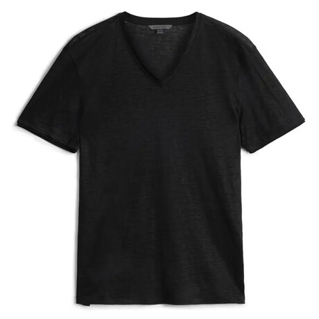 Astor // Regular Fit — Short Sleeve V-Neck Knit Tee // Black (S)