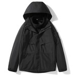 High Neck Chest Pockets Zip-Up Hooded Jacket  // Black (XS)