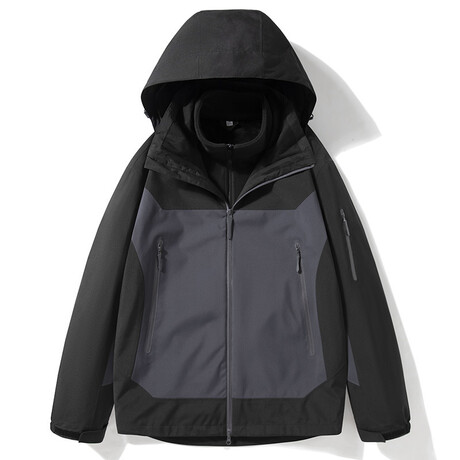 Blocked High Neck Zip-Up Hooded Jacket  // Gray (XS)