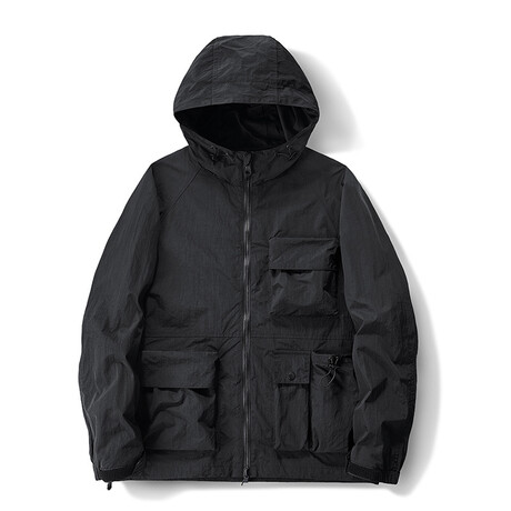Zip-Up Utility Hooded Jacket // Black (XS)
