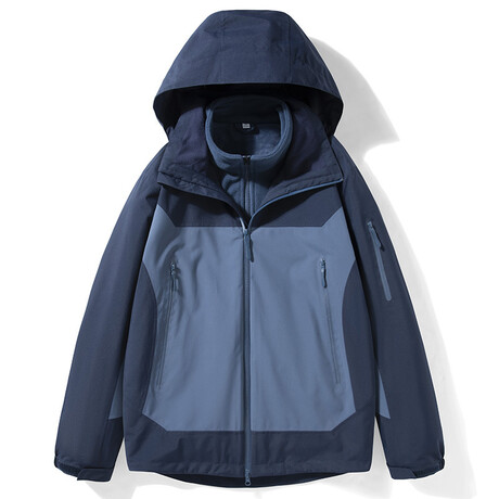 Blocked High Neck Zip-Up Hooded Jacket  // Blue (XS)