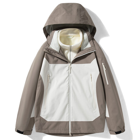 Blocked High Neck Zip-Up Hooded Jacket  // White (XS)
