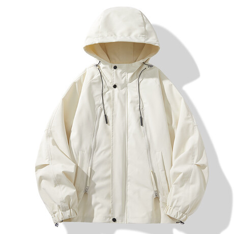 Oversized Zip-Up Hooded Jacket // Milky (XS)