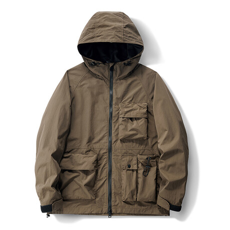 Zip-Up Utility Hooded Jacket // Brown (XS)
