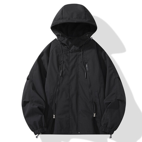Oversized Zip-Up Hooded Jacket // Black (XS)