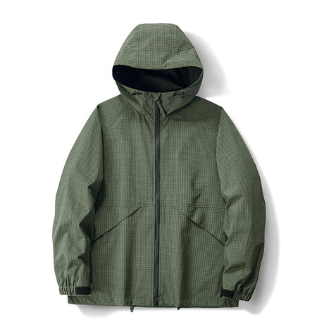 Grid Pattern Zip-Up Hooded Jacket // Dark Green (XS)