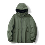 Grid Pattern Zip-Up Hooded Jacket // Dark Green (S)