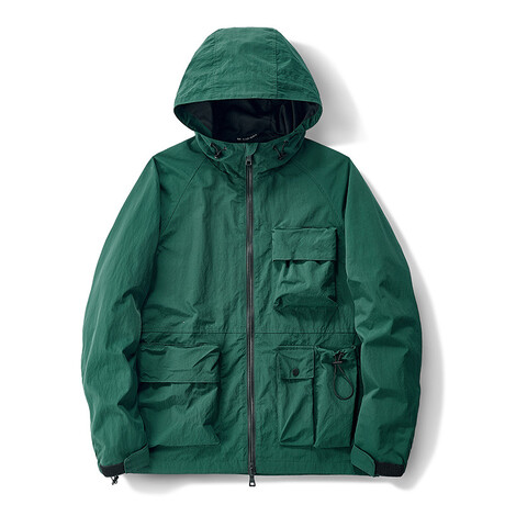 Zip-Up Utility Hooded Jacket // Green (XS)