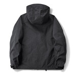 Grid Pattern Zip-Up Hooded Jacket // Black (M)