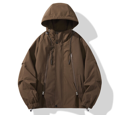 Oversized Zip-Up Hooded Jacket // Brown (XS)