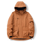 Plaid Zip-Up Utility Hooded Jacket // Orange (S)