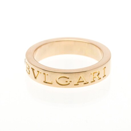 Bulgari // 18k Rose Gold Double Logo Diamond Ring // Ring Size: 5.5 // Store Display