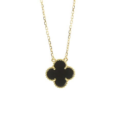 Van Cleef & Arpels // 18k Yellow Gold Vintage Alhambra Onyx Pendant Necklace // 14.76"-16.53" // Store Display