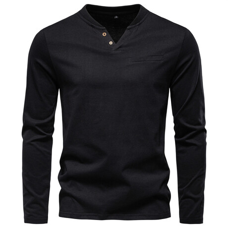 Mock Neck Henley Long Sleeve // Black (XS)