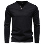 Mock Neck Henley Long Sleeve // Black (L)