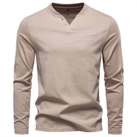 Mock Neck Henley Long Sleeve // Khaki (XS)